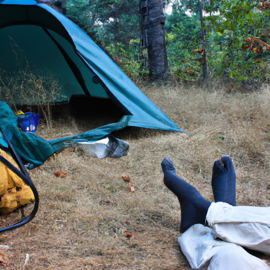 Person camping in the wilderness